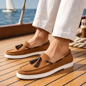 Barneys New York Tassel Loafer Sneakers Mens 11 Cognac Brown Suede B133 Italy